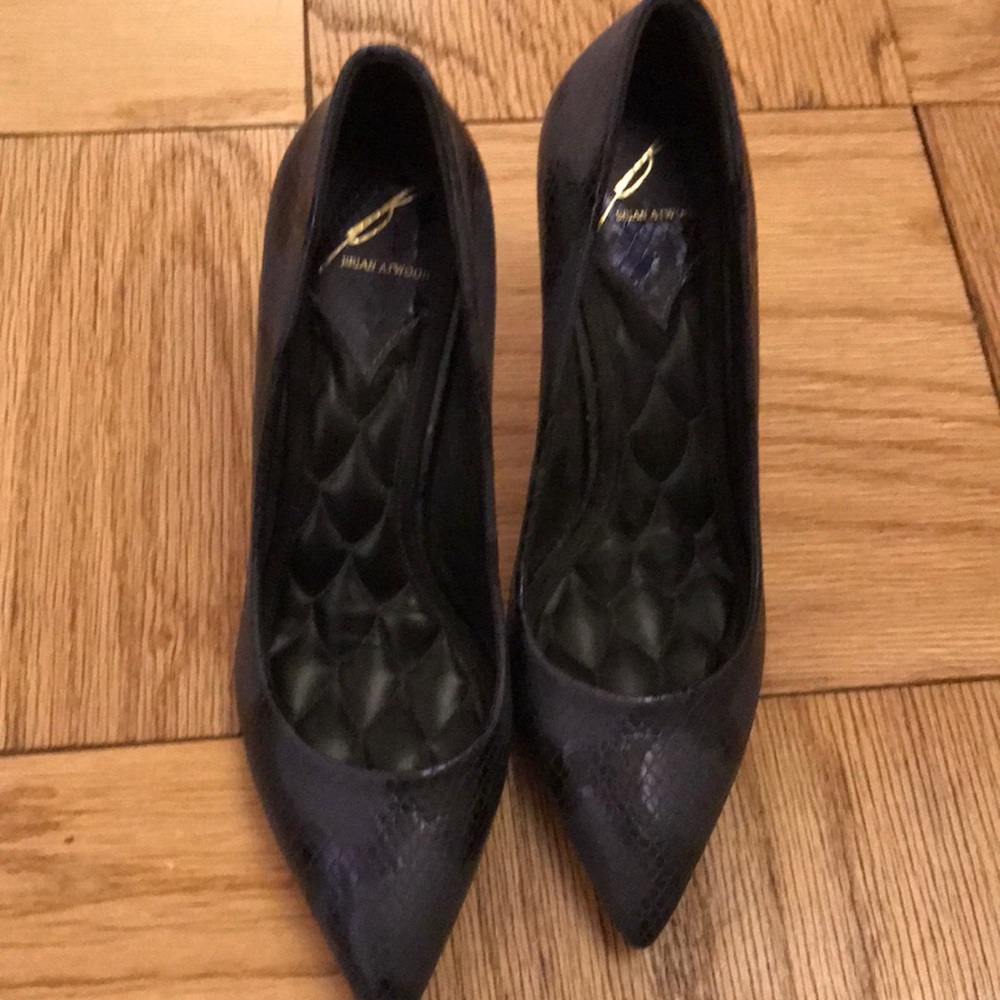 B Brian Atwood Blue Snakeskin Pointy Toe Pumps